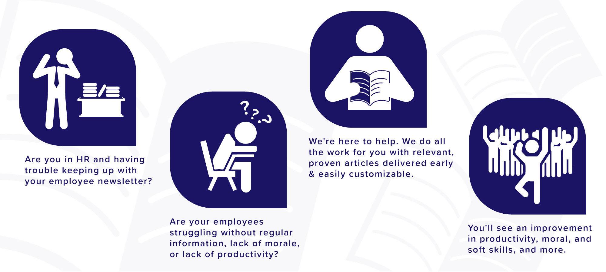 A poster featuring four diverse individuals representing different roles in the workplace for the Employee Newsletter.